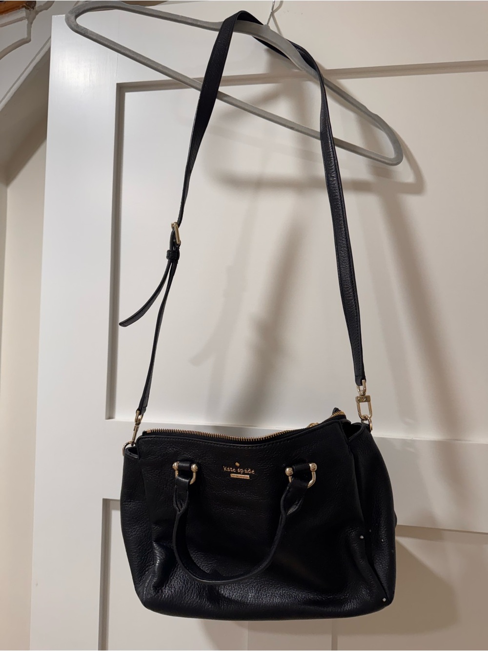 Kate Spade Lombard Street Bradie Black Satchel Bag Gold Tone Stripe Lining